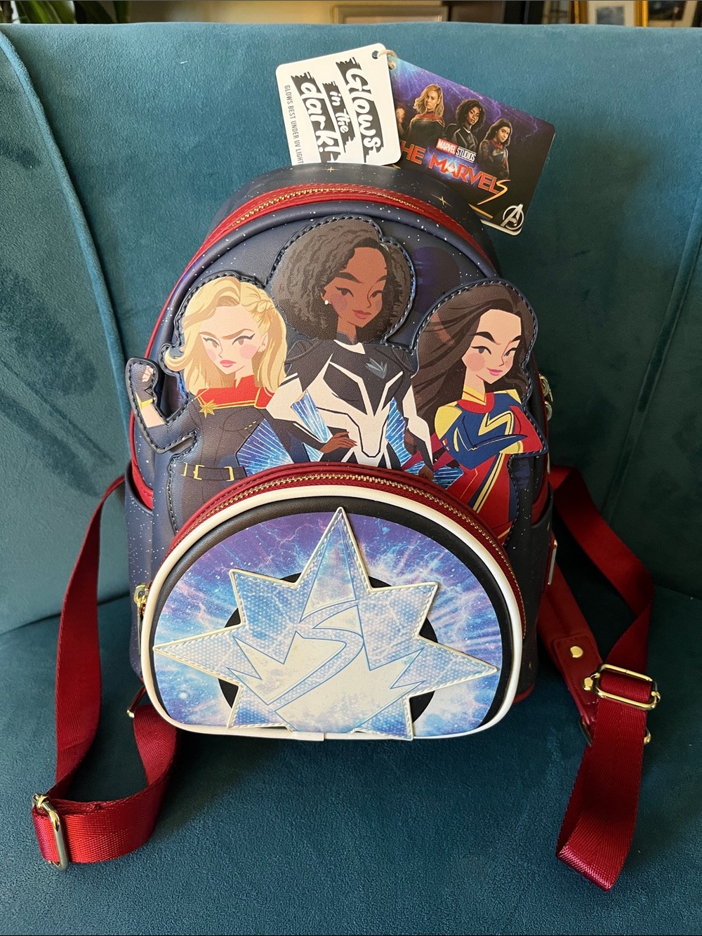 Loungefly The Marvels Navy and Red Mini Backpack